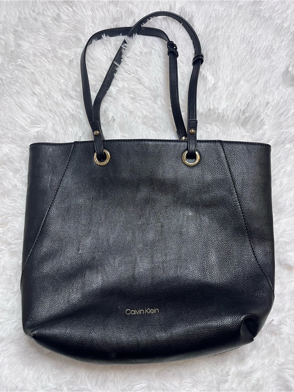 Calvin Klein Black Leather Pebble Tote with Gold Hardware